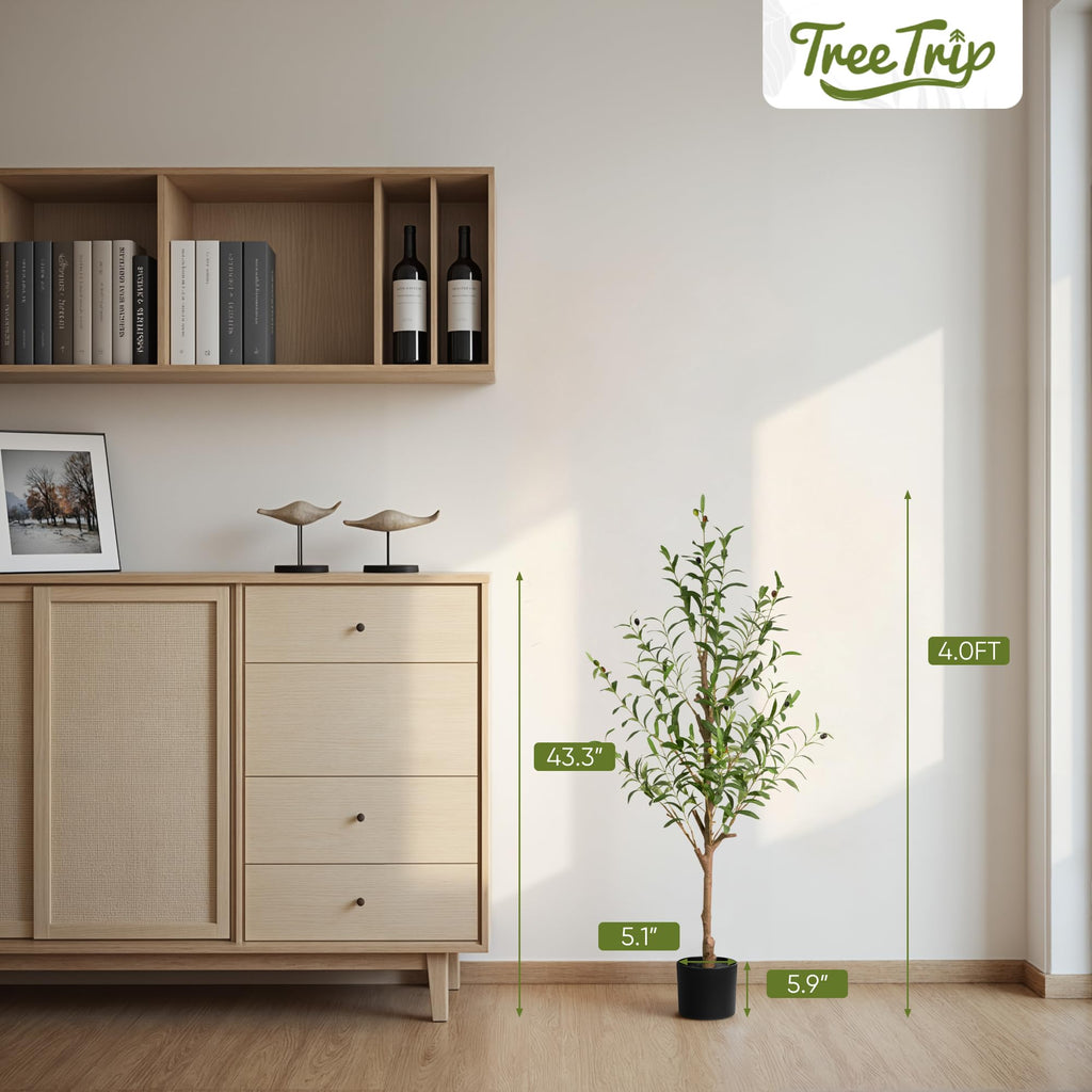 2-Pack 4 FT Olive Tree Artificial Indoor, Faux Olive Trees with Planter, Fake Plants with Natural Trunk and Lifelike