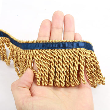 Bullion Fringe Trim 5 Yard x 2.5 Inches with Blue Ribbon