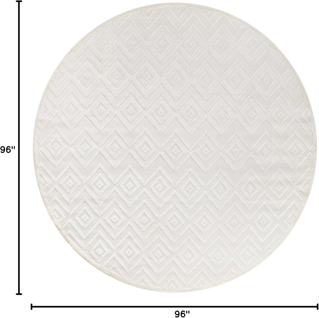 Home Versatile Ivory White 8' x Round Area Rug - Easy Clean, Non Shedding, Bed Room, Living Room, Di