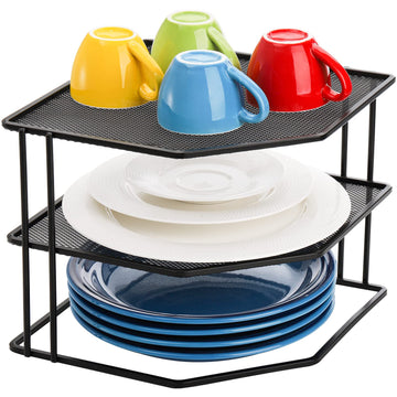 3-Tier Corner Shelf Cabinet Organizer, 9 x 9 x 7.5 Inches Metal Plate Rack Dish Organizer Counter, Cupboard, Pantry