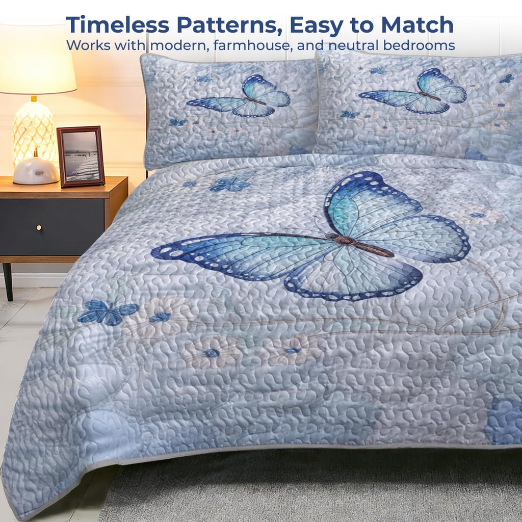 Embroidered Floral Quilt Set Patchwork Bedding Soft Lightweight Bedspread Decorative Quilt Set Cottage