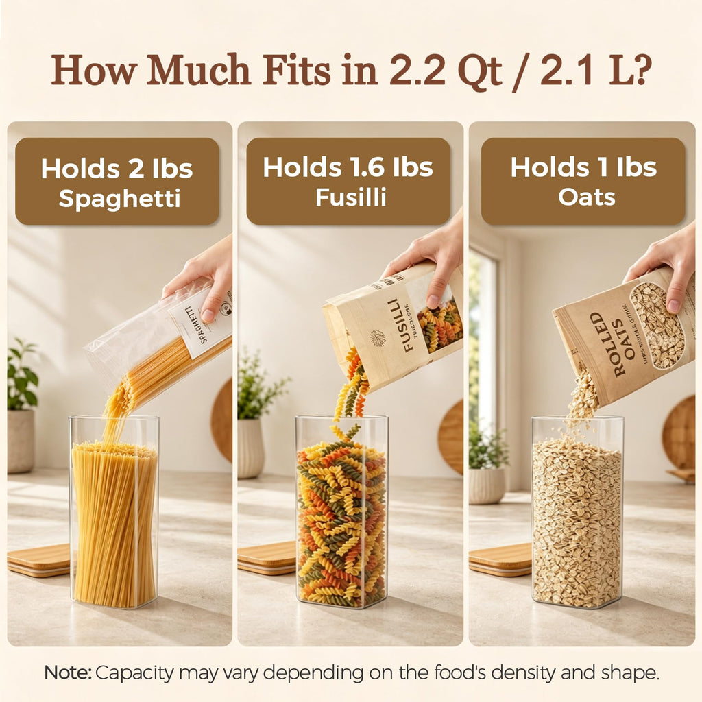 Pasta Containers Storage 2.2 Qt, Set of 3 Tall Glass Spaghetti Jar