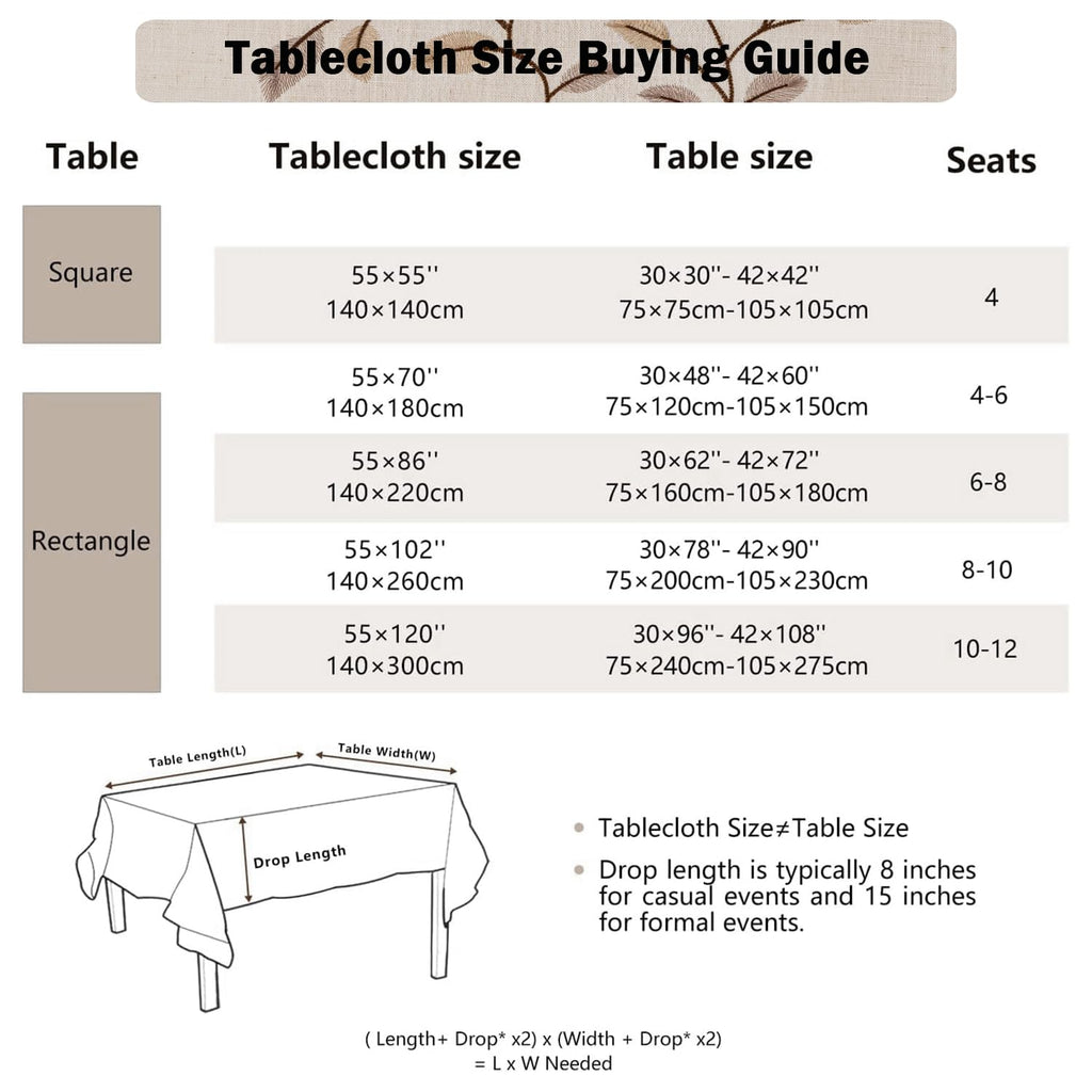 Rectangle Linen Tablecloth, Heavy Duty Waterproof Tablecloths, Farmhouse Embroidery Leaves Table Cloth with Tassels