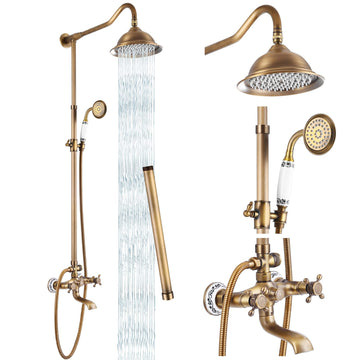Vintage Exposed Shower Faucet Set with Tub Spout,Antique Brass