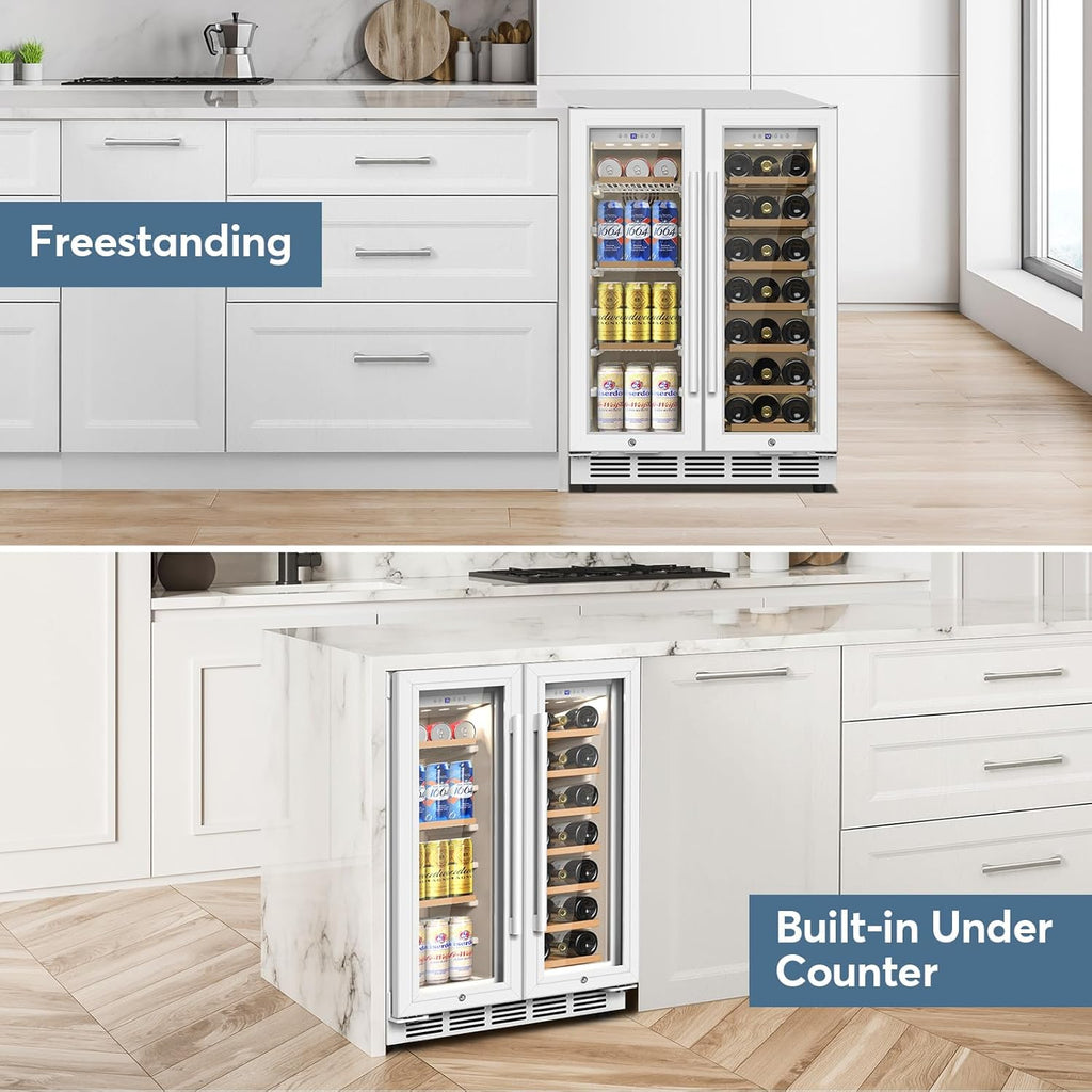 Wine and Beverage Refrigerator, 24 Inch Beverage Cooler Dual Zone with Glass Doo