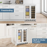 Wine and Beverage Refrigerator, 24 Inch Beverage Cooler Dual Zone with Glass Doo