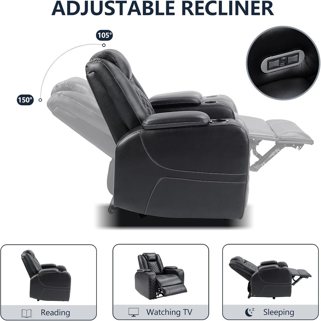 Electric Power Recliner Chair with Adjustable Headrest,Breathable Faux Leather Home Theater Seating with