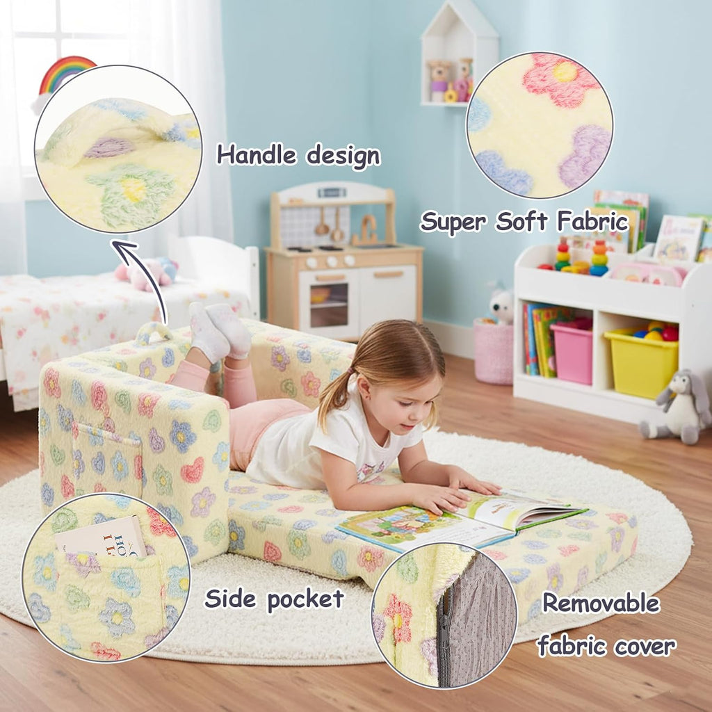 In-1 Kids Sofa, Convertible Children Couch to Lounger, Flip Out Kids Chair, Toddler Armrest Chair Bed, Folding Kid