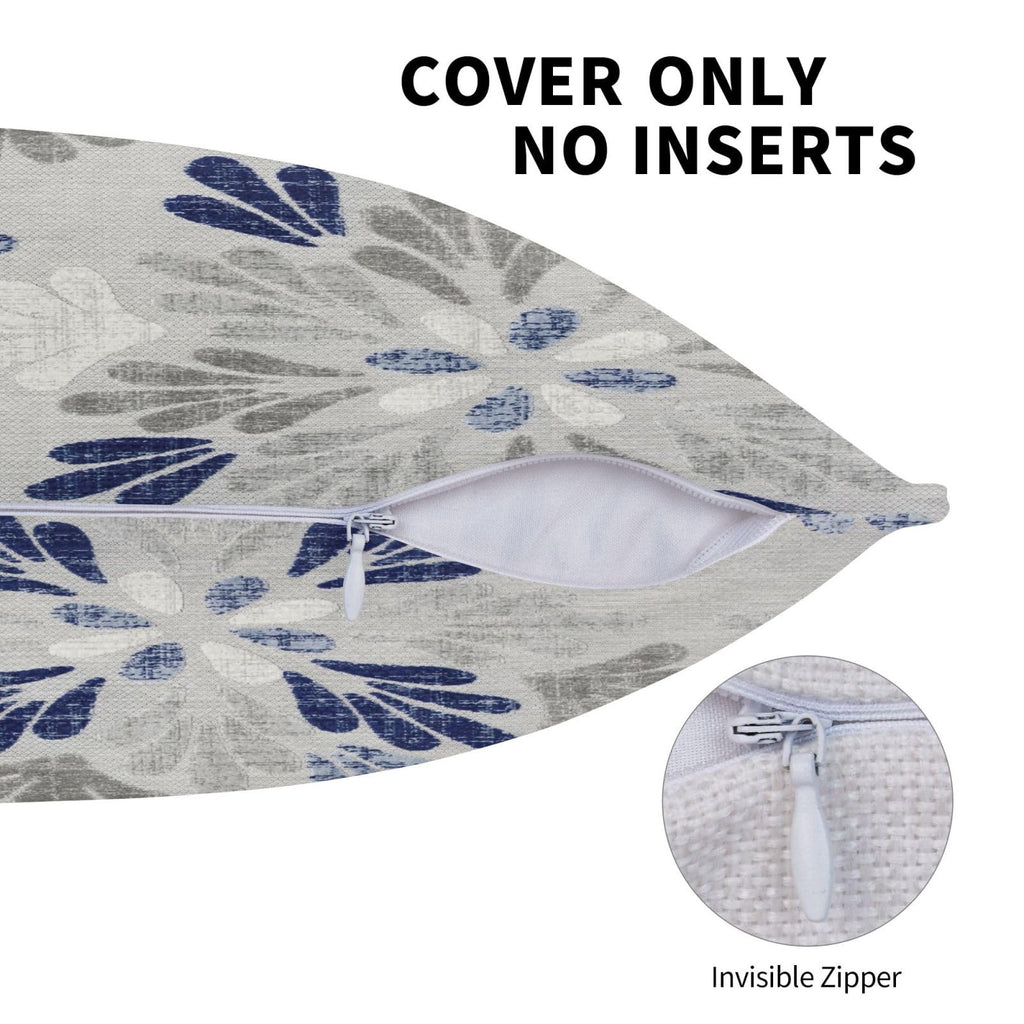 Boho Navy Blue Floral Dahlia Pillow Covers 22x22 Inch Set of 2