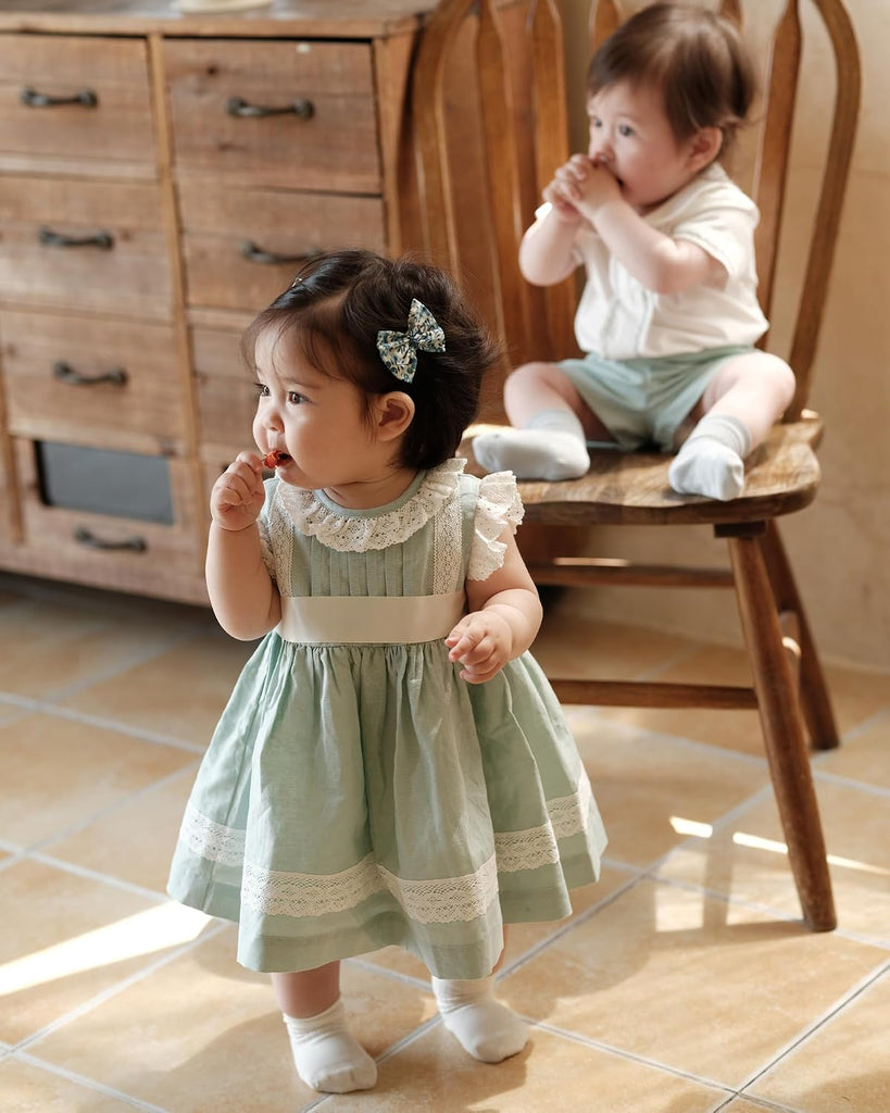 Baby Girl Vintage Dress Mint Green Sleeveless Lace Dress for Birthday 6T