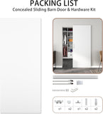 30"x84" Flush Solid Core White Primed Concealed Sliding Hidden Barn Door with Soft Close Installatio
