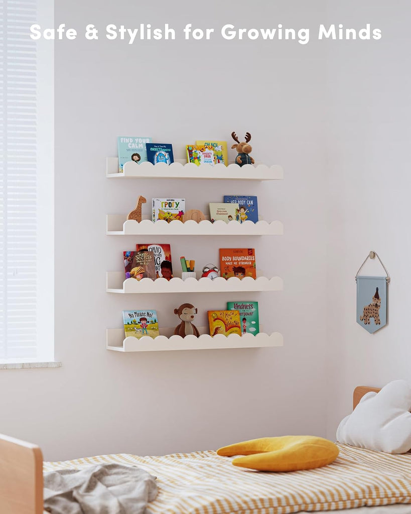 Scalloped Wall Bookshelves, Floating Wooden Book Shelves for Kids Room, White Nursery Shelves for Wall, Baby &