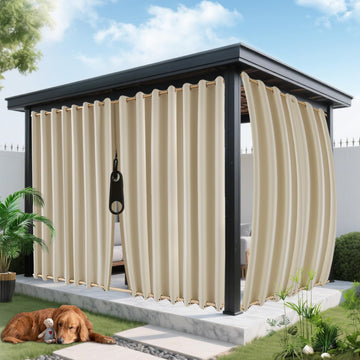 Outdoor Curtains Waterproof, Zipper Design 2 Panels Privacy Weatherproof Blackout Curtain Top & Bottom Grommet