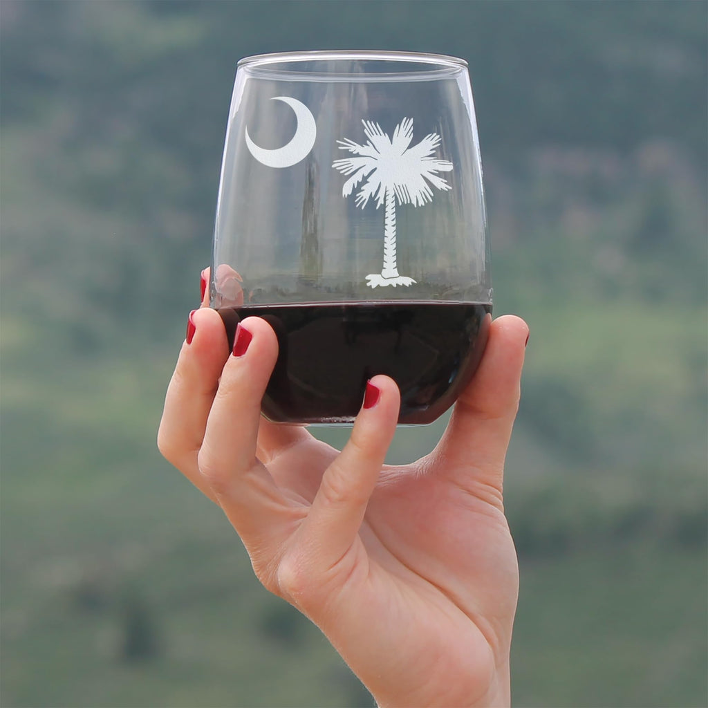 South Carolina Flag Wine Glass for South Carolinians - 17 oz - Set of 4