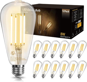 12 Pack Vintage LED Edison Bulbs, E26 Dimmable LED Bulb, 60 watt Equivalent, ST58 Antique Filament Light Bulbs with