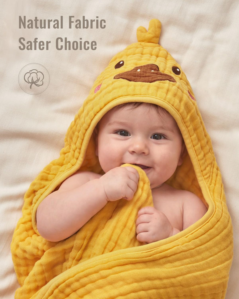 Muslin Baby Hooded Towel 2 Pack, Soft & Absorbent Bath Towel for Infant, Toddler, Unisex, Baby Gift, Newborn