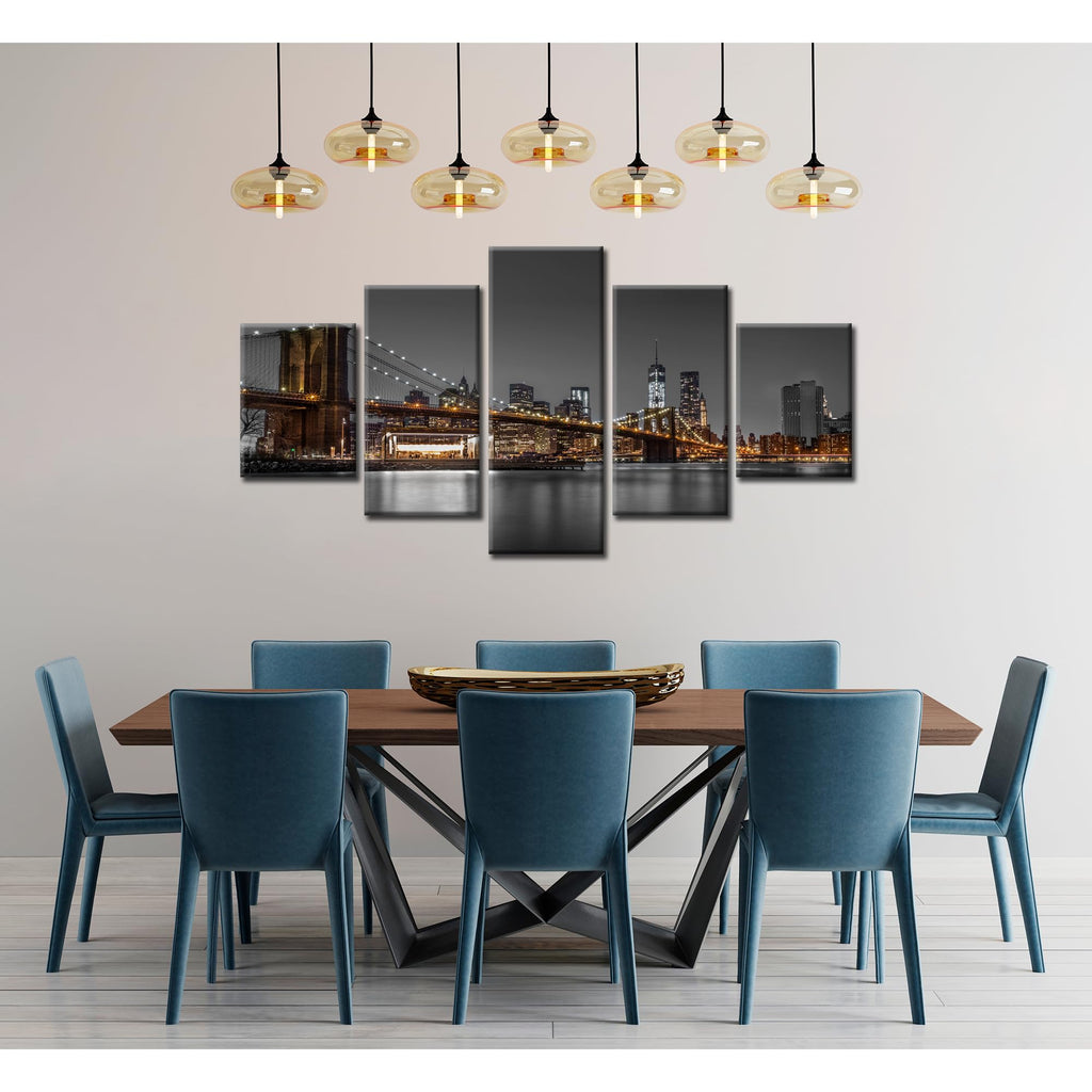 Brooklyn Bridge Wall New York Skyline Wall Decor Cityscape Night Picture Canvas Print New York City Painting Poster