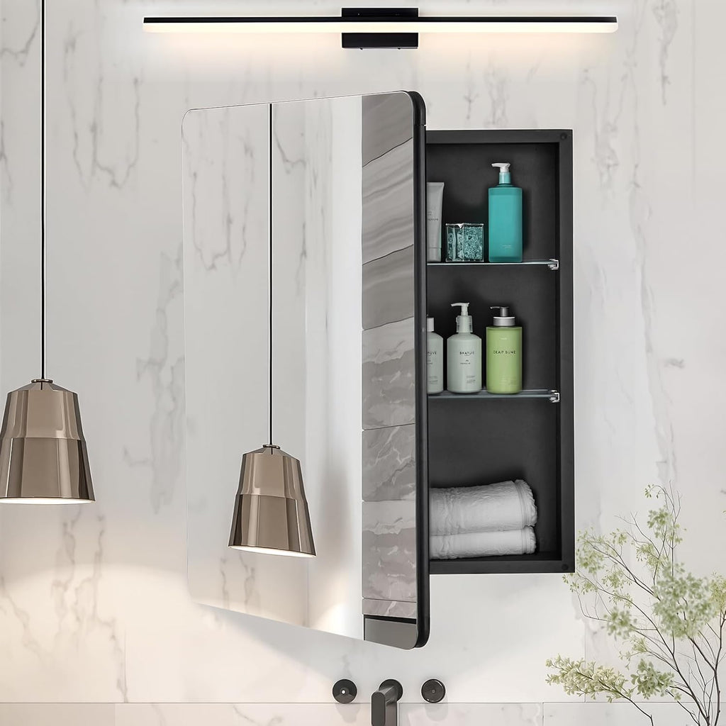 Medicine Cabinet, 24 x 30 inch, Medicine Cabinet with Mirror, Aluminum Frame Bathroom Wall Cabinet, 2-Layer