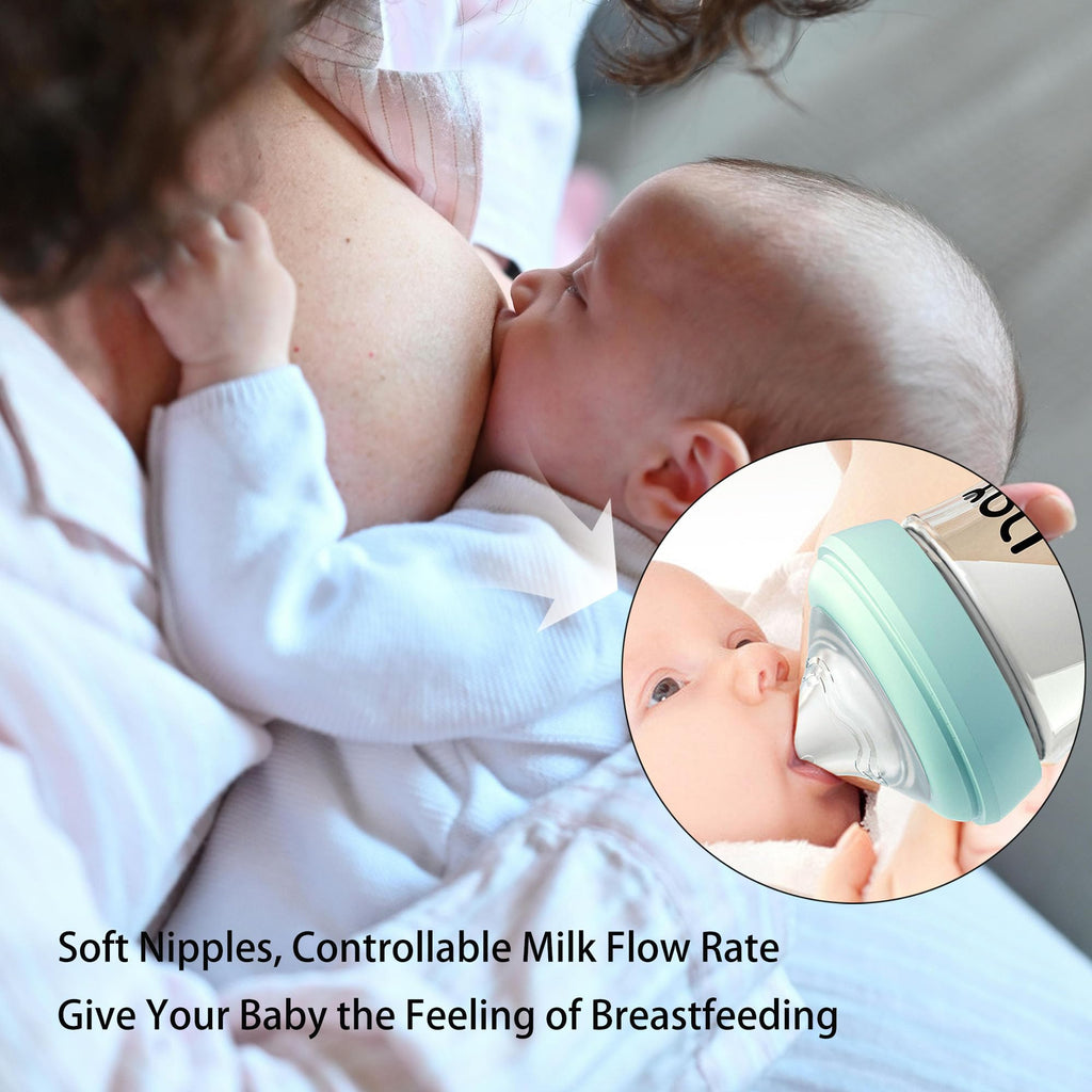 Natural Glass Baby Bottle for Breastfeeding Babies, 5.4oz Anti-Colic Baby Bottle with Natural Response Nipple(S)