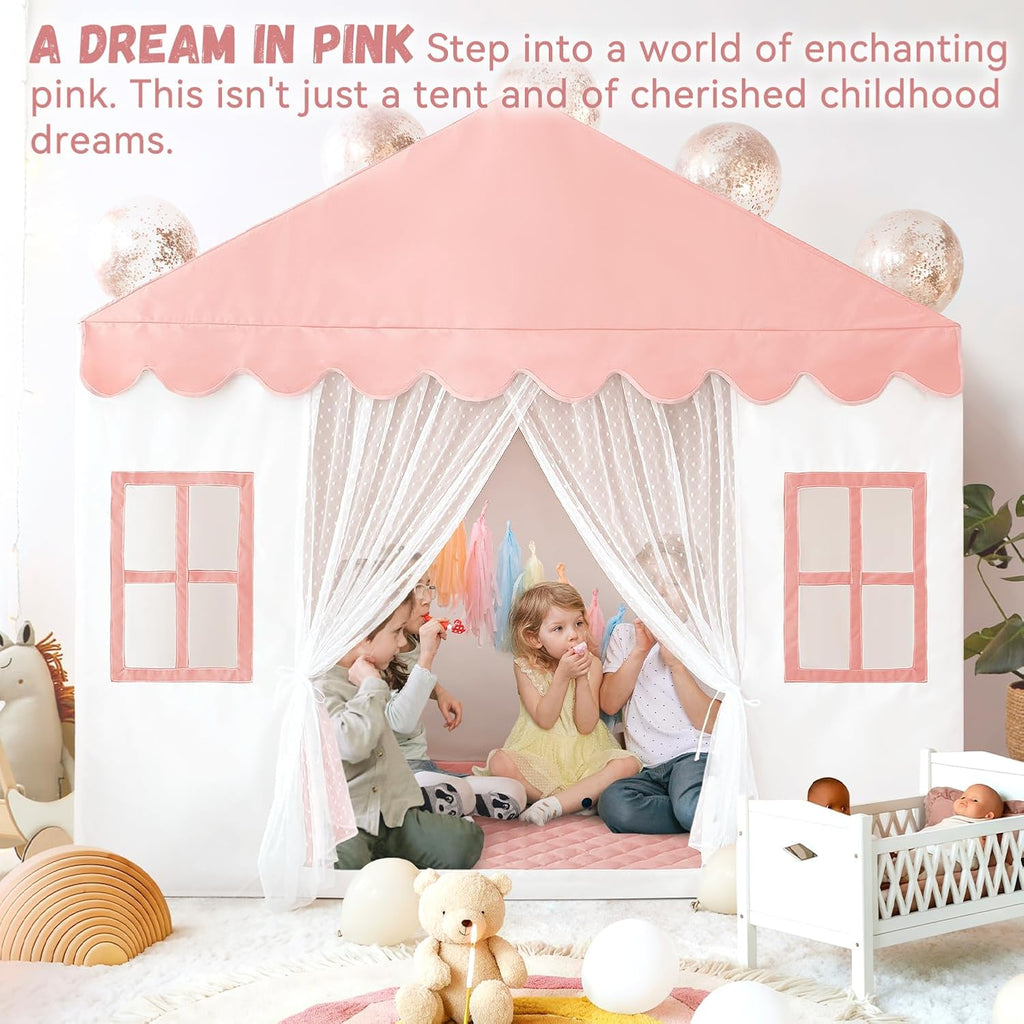 Kids Play Tent with Mat, Princess Castle Playhouse Tent for Girls