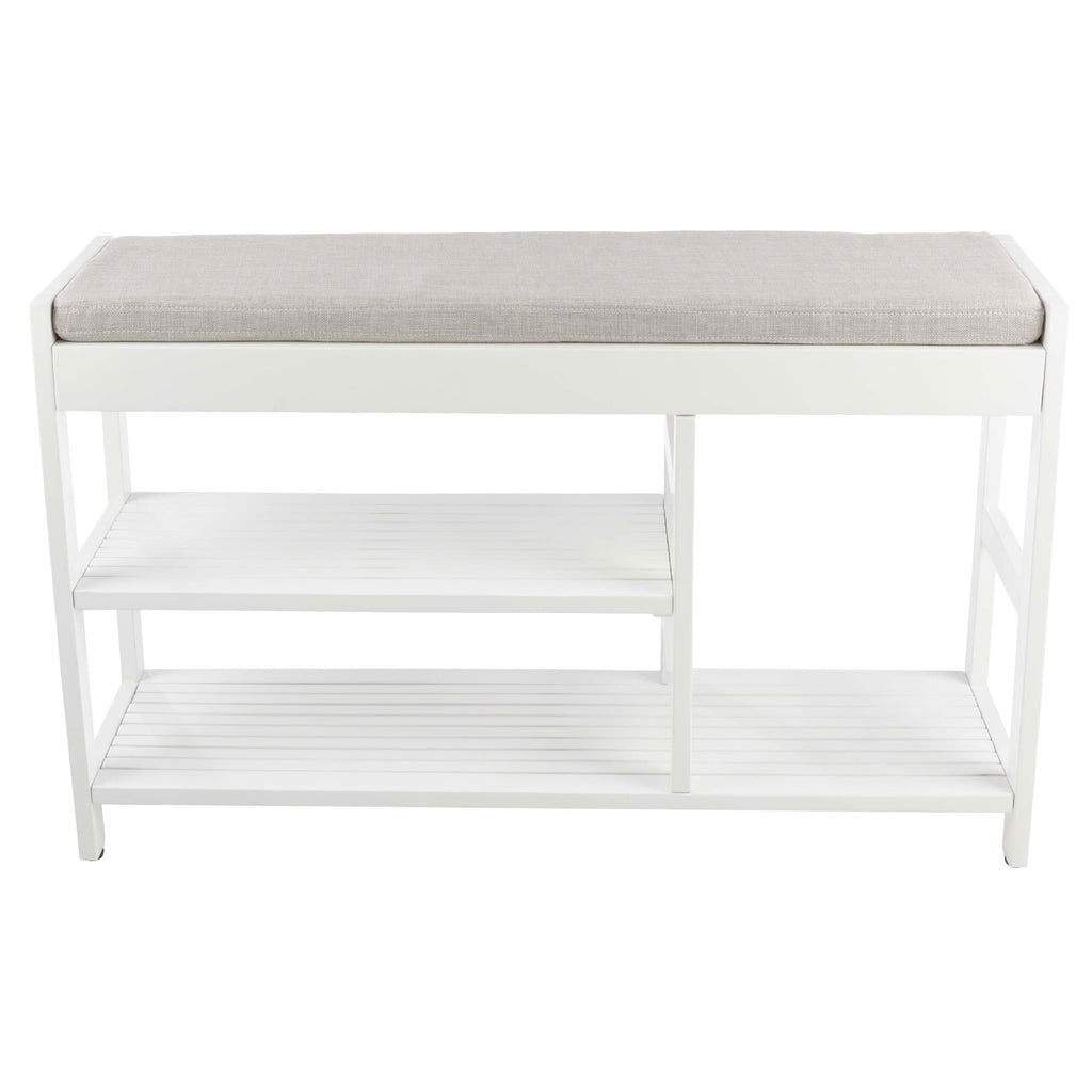 Shoe Bench - 3-Tier Wooden Shoe Rack, Mudroom, or Bedroom - Entryway Shoe Storage with Padded Seat Cushion (White)