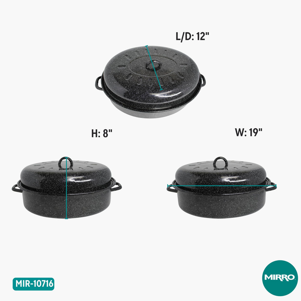 18 Inch Enamel Oval Roaster with Lid for Turkey, Black