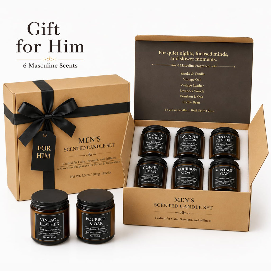 Scented Candles for Men, 6-Pack Soy Wax Gift Set, 6 Masculine Scents