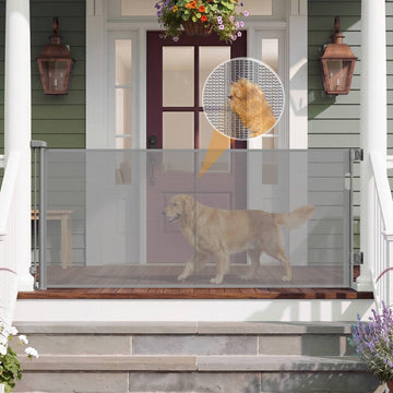 Reinforced 72" Long Retractable Baby Gate, Prevents Crawling Under