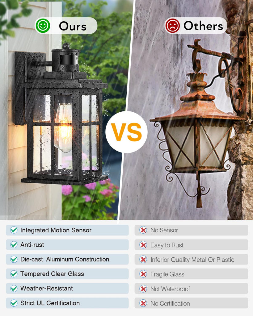 Motion Sensor Outdoor Lights, 2 Pack Outside Light Fixture Dusk to Dawn, Black Outdoor Motion Sensor Light, Anti-Rust