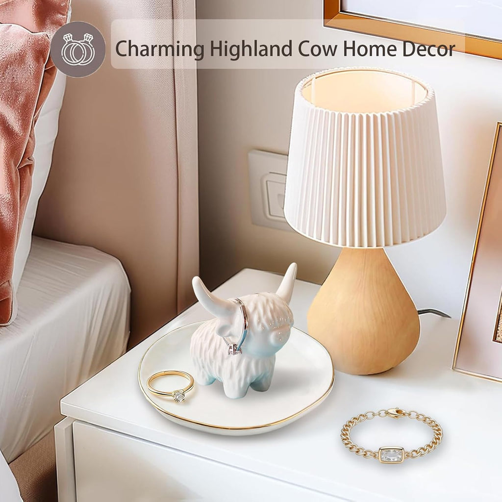 Ceramic Highland Cow Ring Holder Jewelry Dish,Cow Gifts For Women,Wife,Mom
