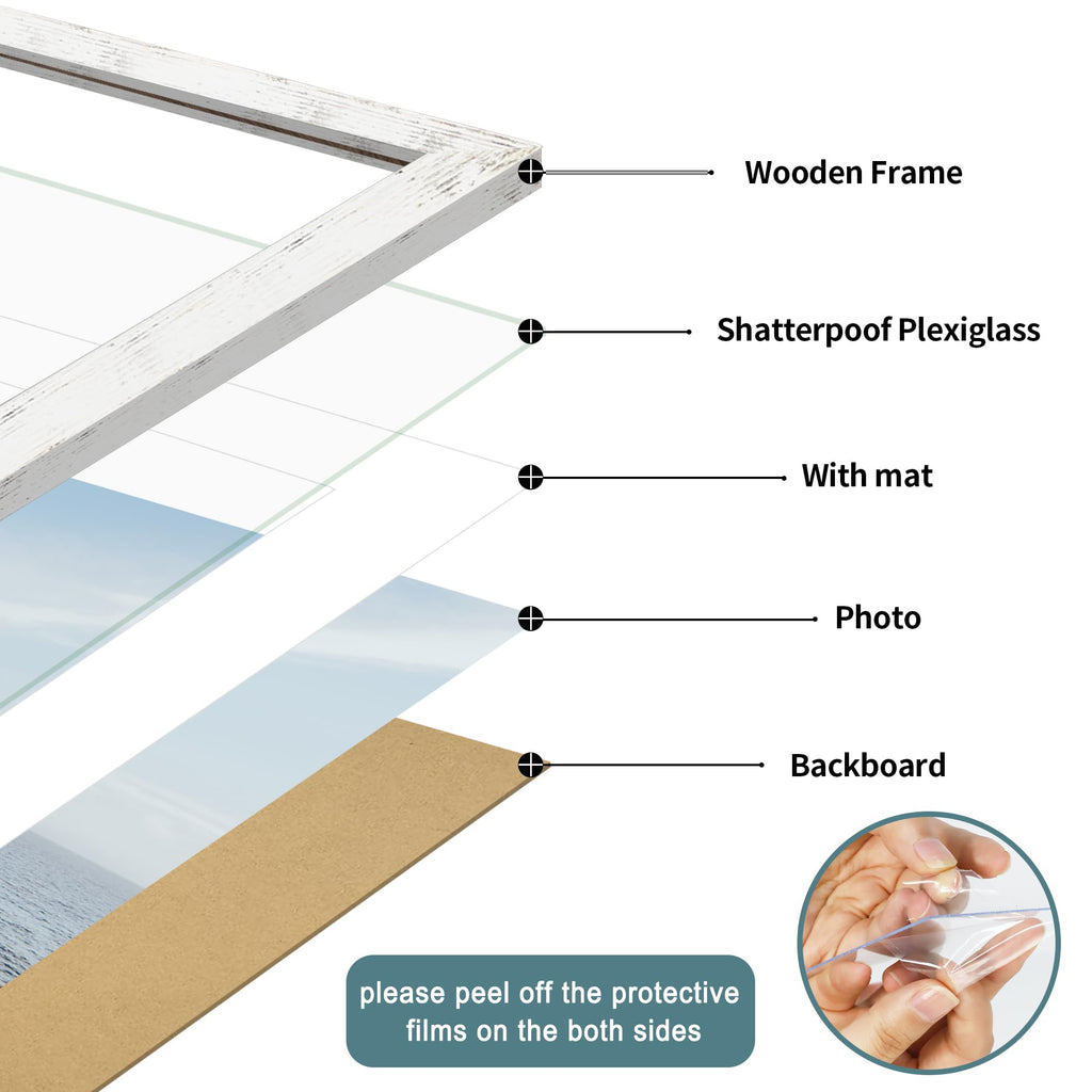 20x28 Poster Frame with 16x24 Mat - Plexiglass Wooden Picture Frames for Photo Wall Gallery Mounting
