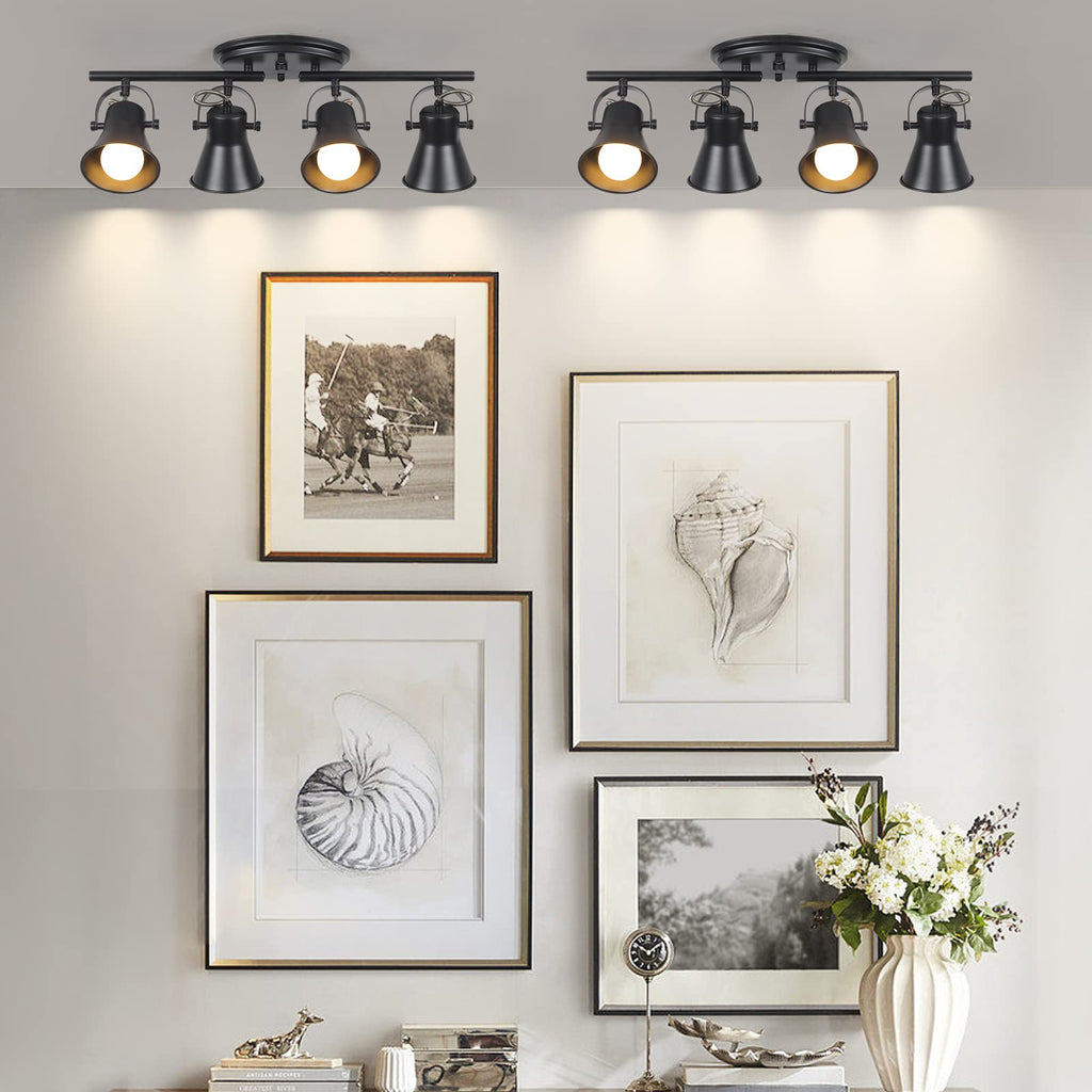 Track Lighting Kit,Black Semi Flush Mount Ceiling Light with 4 Rotatable Light Heads,Modern Accent Lighting