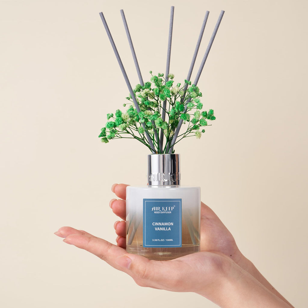 Reed Diffuser Set, 3.38 fl oz (100 ml) - Cinnamon Vanilla Oil Diffusers with 8 Reed Sticks, Home Fragrance Reed