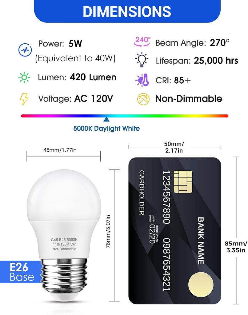 A15 Small LED Refrigerator Light Bulbs, 40W Equivalent Non-Dimmable