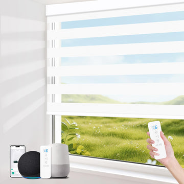 Motorized Blinds with Remote Control 95% Blackout Electric Zebra Blinds for Windows Compatible with Alexa Google