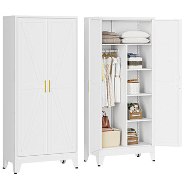 71" Metal Wardrobe Closet Clothing Storage Cabinet with Hanging Rod