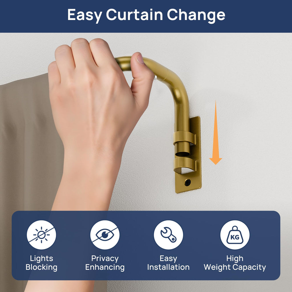 30-129" Wrap Around Curtain Rod, Quick Curtain Change, Gold