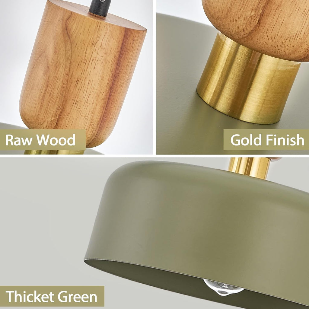 Contemporary Pendant Lighting,12 inch Pendant Lamp,Wood and Brass Accent,Adjustable Metal Hanging Light Fixture for