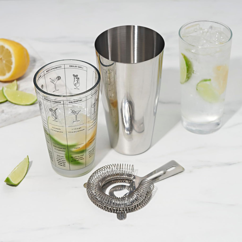 3-Piece Barware Set for Mixed Drinks and Cold Brew Cocktails, Includes Cocktail Shaker Tin, Cocktail Mixing Glass - Set of 3