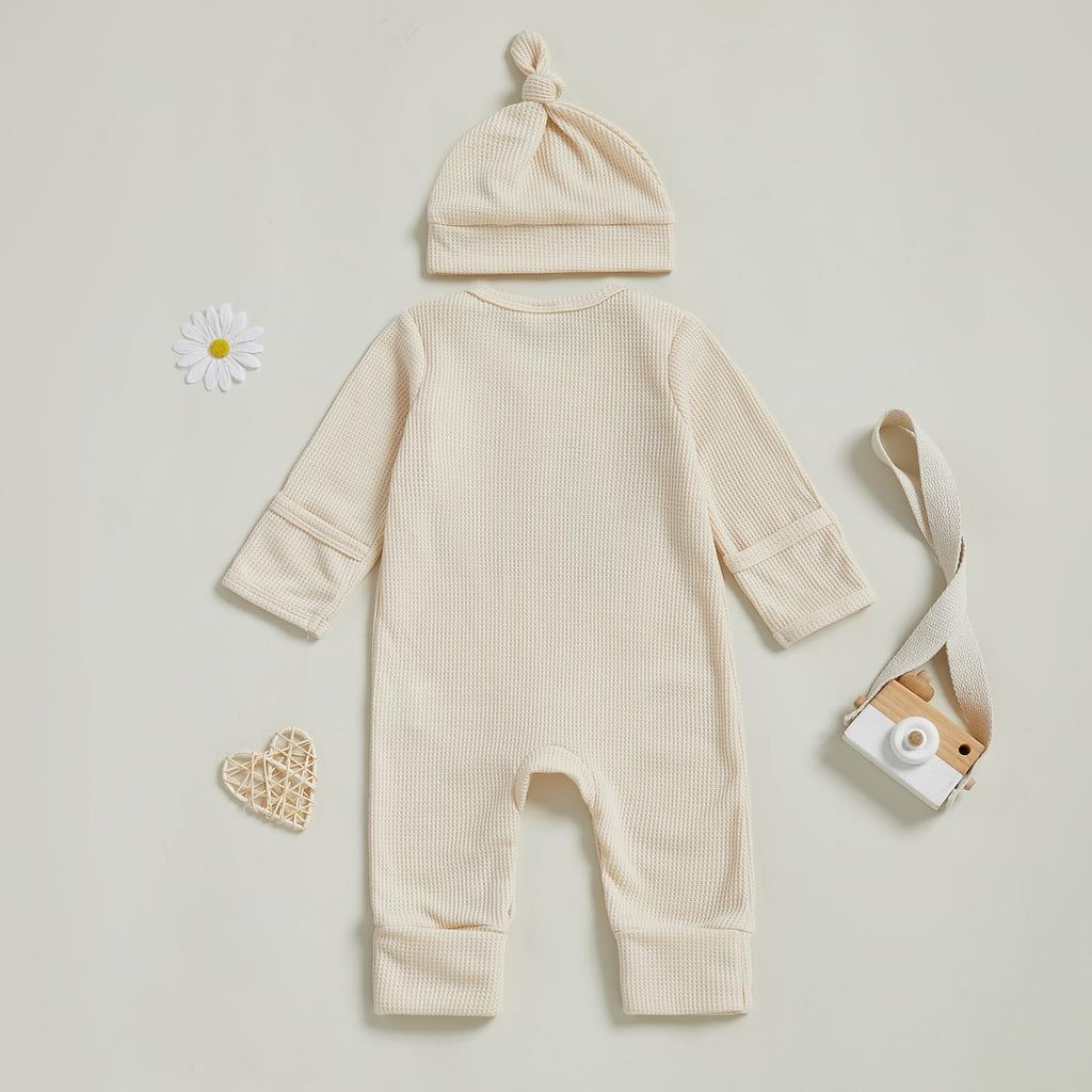 Newborn Baby Boy Fall Outfit Romper New to The Crew Long Sleeve Jumpsuit Bodysuit Infant Winter Waffle Clothes