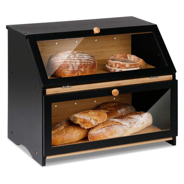 Double Layer Wooden, Keep Bread Fresh Longer, Black