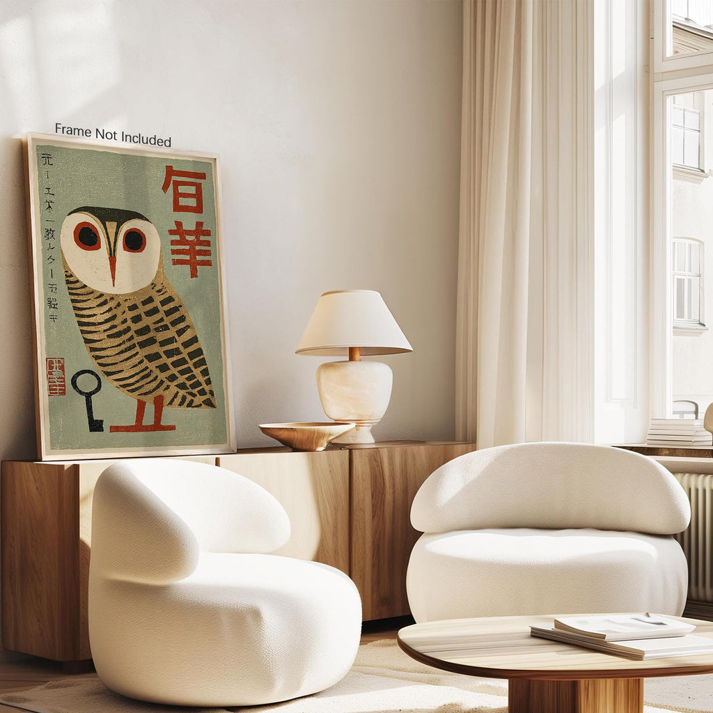 Japanese Animal Poster Prints Vintage Owl Canvas Wall Art Minimalist Bird Painting Nature Rustic Artwork 24x36in