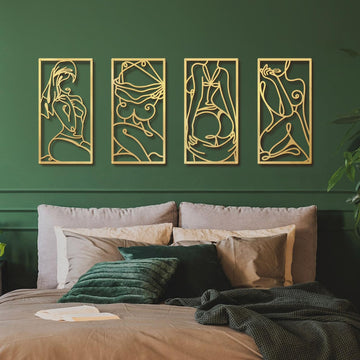 Gold Metal Bathroom Wall Art Minimalist Line Art Wall Decor Gold Abstract Modern Wall Decor Living Room Bedroom (4