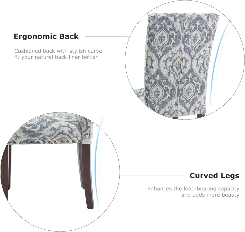 Upholstered Parsons Dining Chairs Set of 2, Fabric Dining Room Kitchen Side Chair with Nailhead Trim and Wood Legs