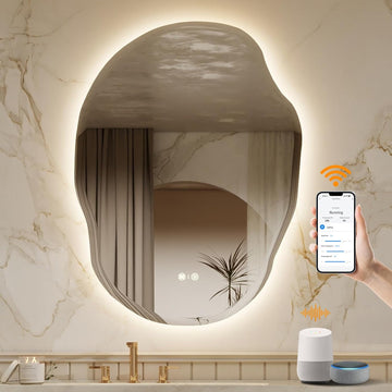 24" x 32" Smart LED Bathroom Mirror - Frameless Lighted Mirrors Wall with WiFi & Voice Control (Alexa/Google)