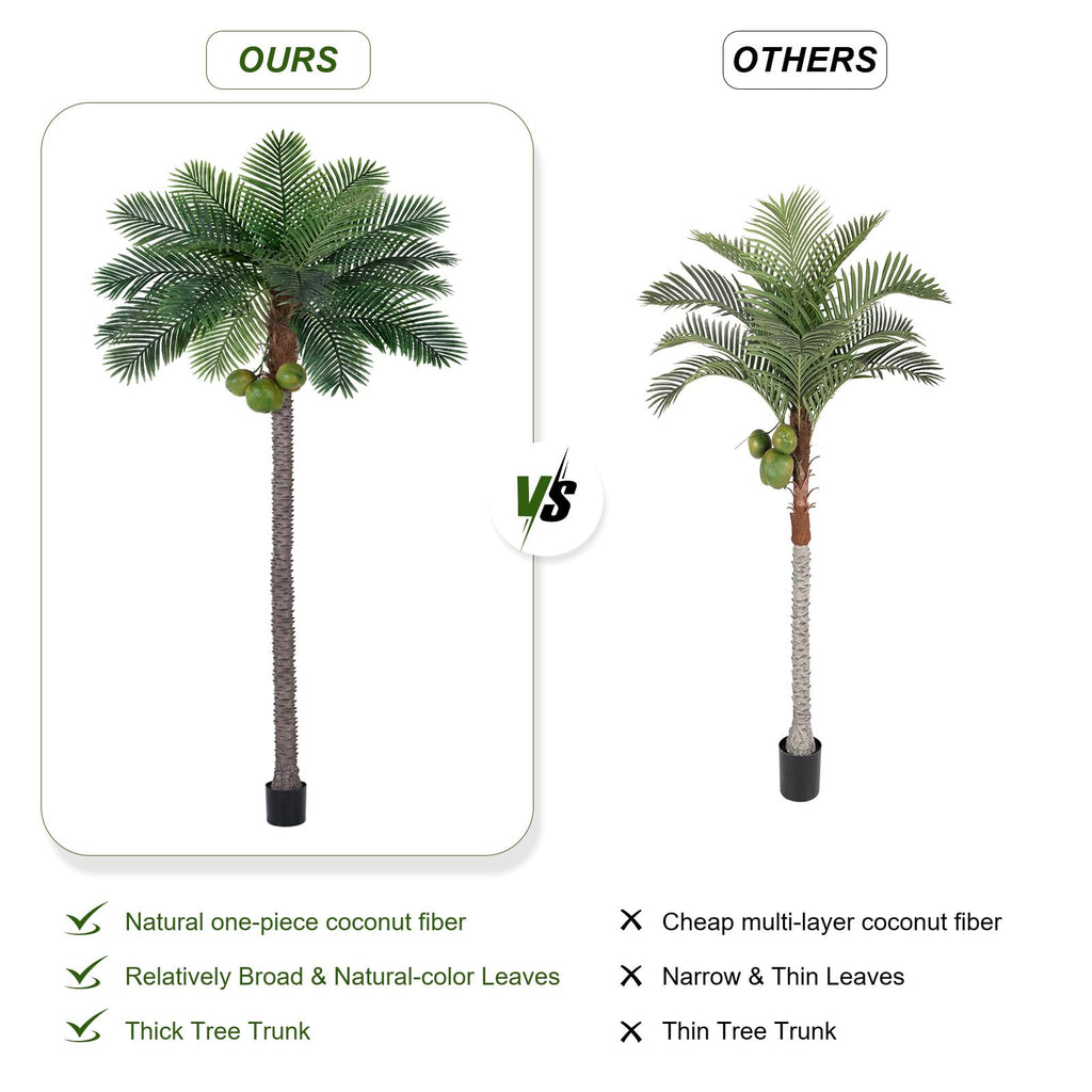 9ft Tall Artificial Phoenix Palm Tree with 3 Coconut Fruits, Large Fake Tropical Silk Tree Outside, Fake Tree Perfect