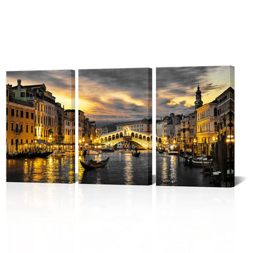 Venice Wall Canvas Italy Grand Canal Picture Venice Skyline Prints Rialto Bridge Night Cityscape Artwork Stretch and
