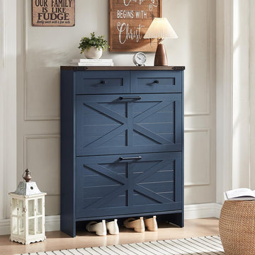Farmhouse Shoe Cabinet with 2 Flip Drawers & 2 Storage Drawers
