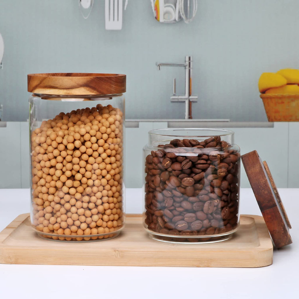 Glass Canisters With Wooden Lids, Kitchen Jars for Storage 5 Pack