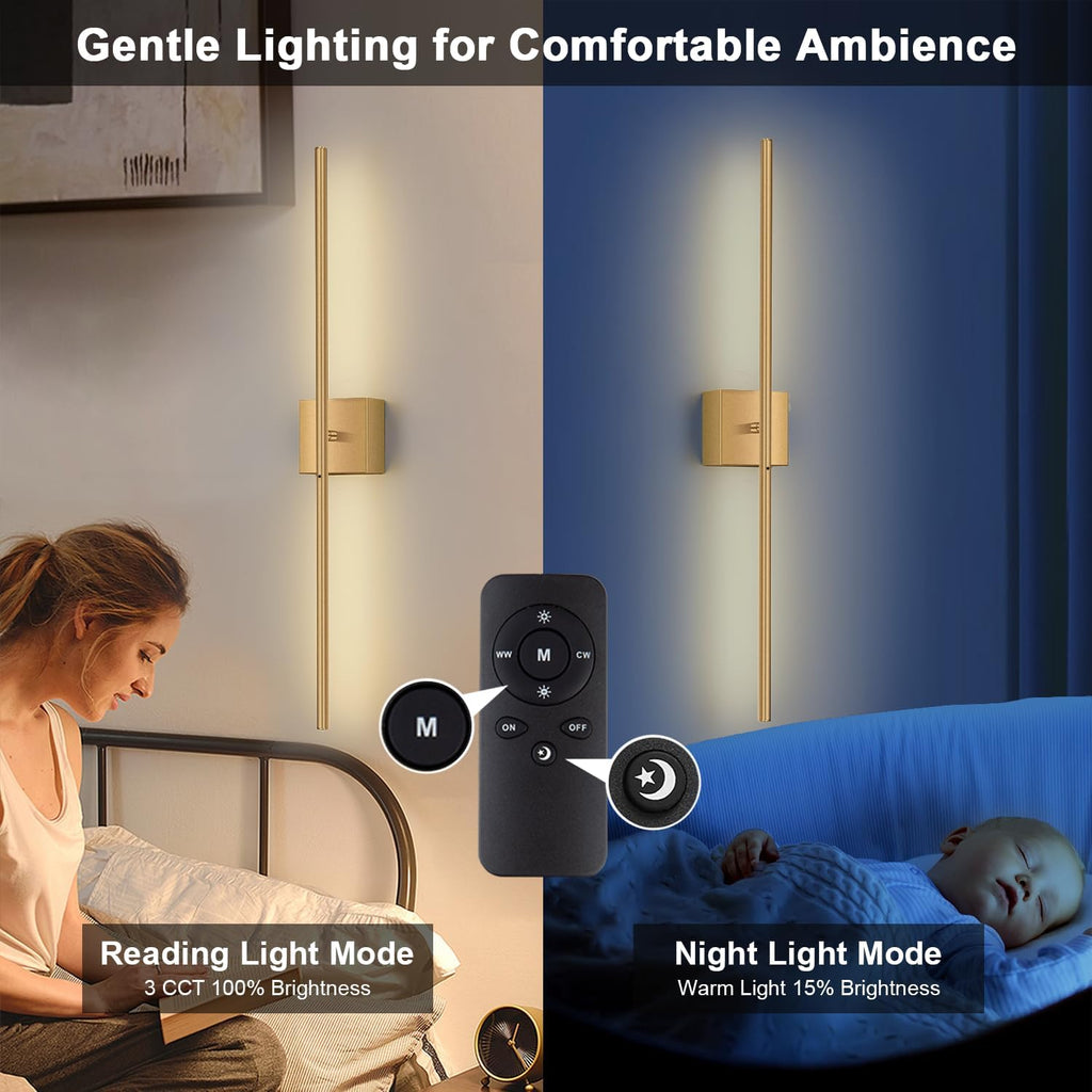 Battery Operated Wall Sconces Set of 2, USB Rechargeable Wall Lights with Remote Control, 360° Rotation, 6000mAh